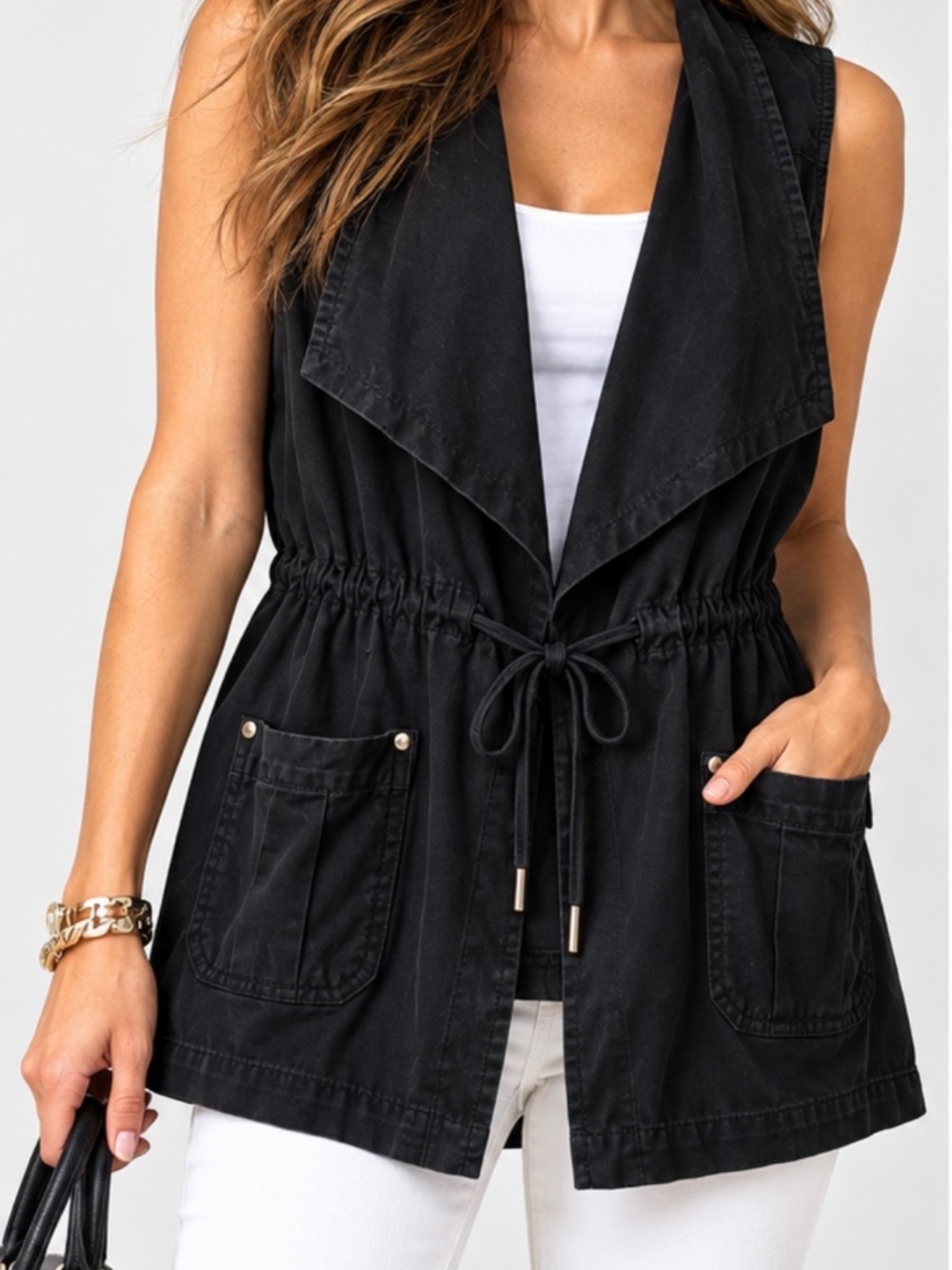 Daniel Rainn Black Utility Safari Vest Size L 100% Cotton